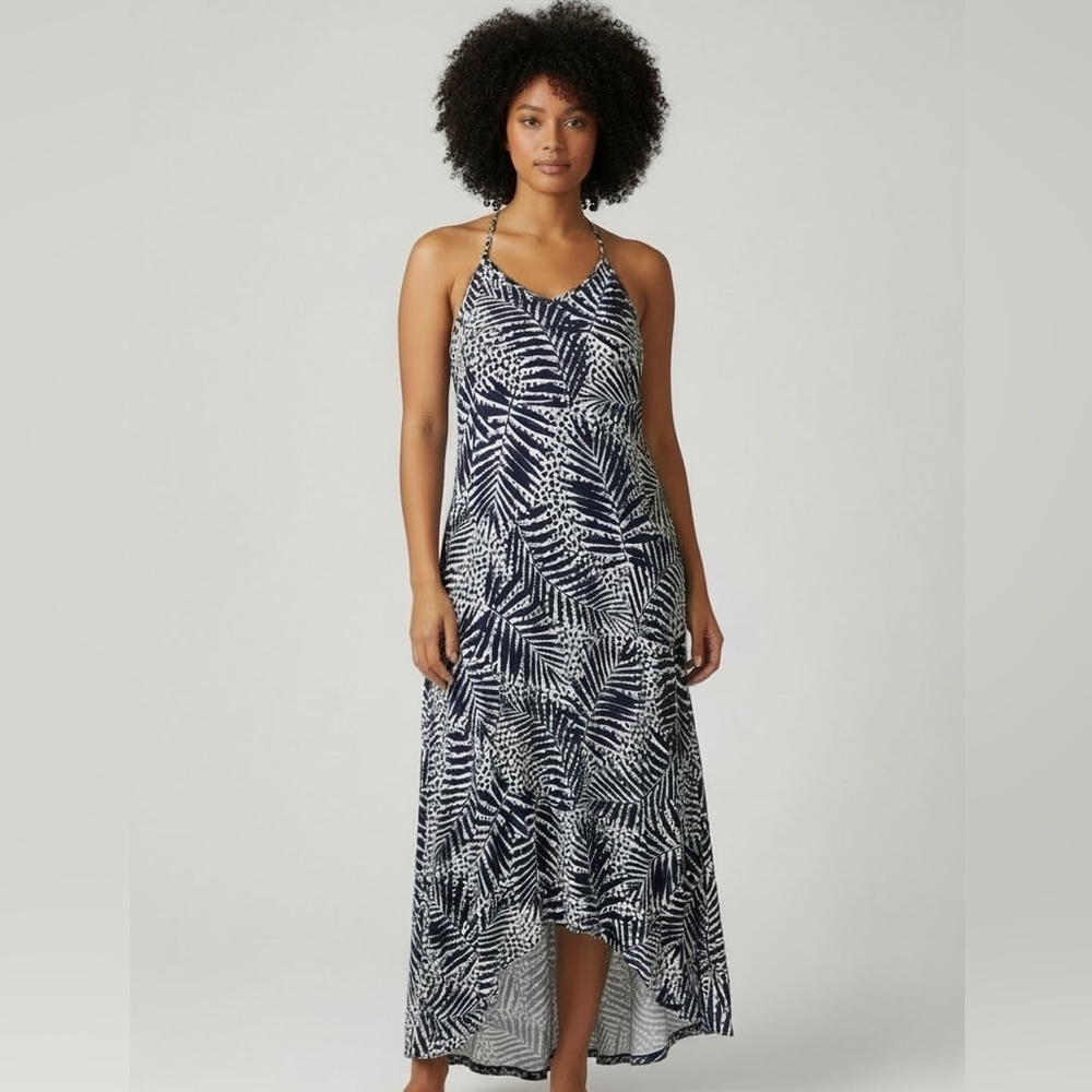 Cynthia Rowley Abstract Palm Print Maxi Dress | Navy White | Size L